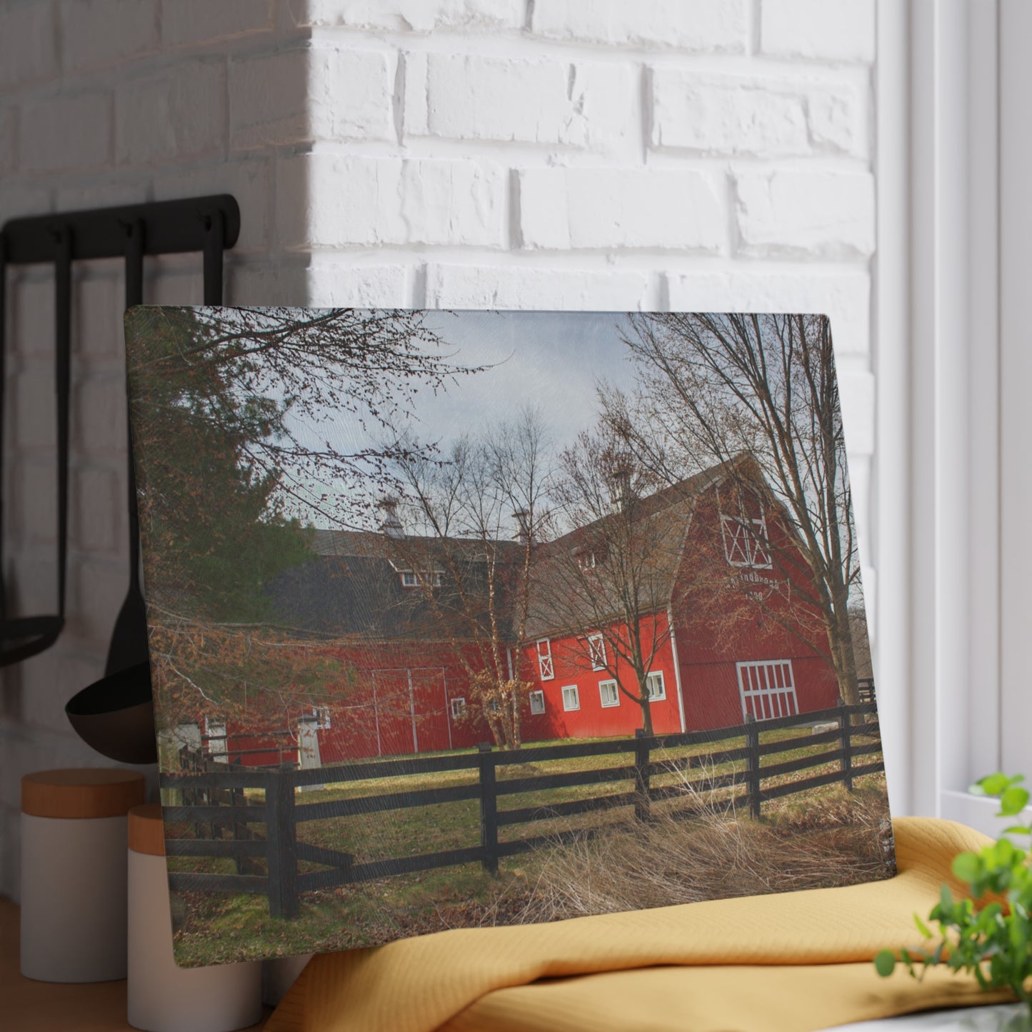 U R There Photography Thornville Road Red Rustic Farmhouse Tempered-Glass Cutting Board