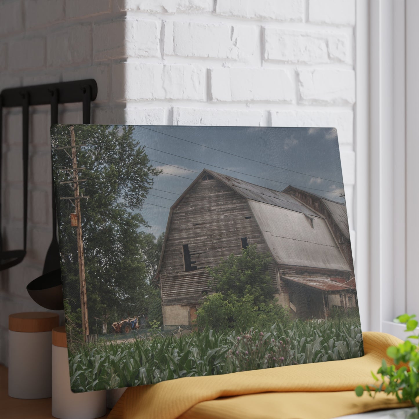 U R There Photography Murphy Lake Road Grey II Rustic Farmhouse Tempered-Glass Cutting Board