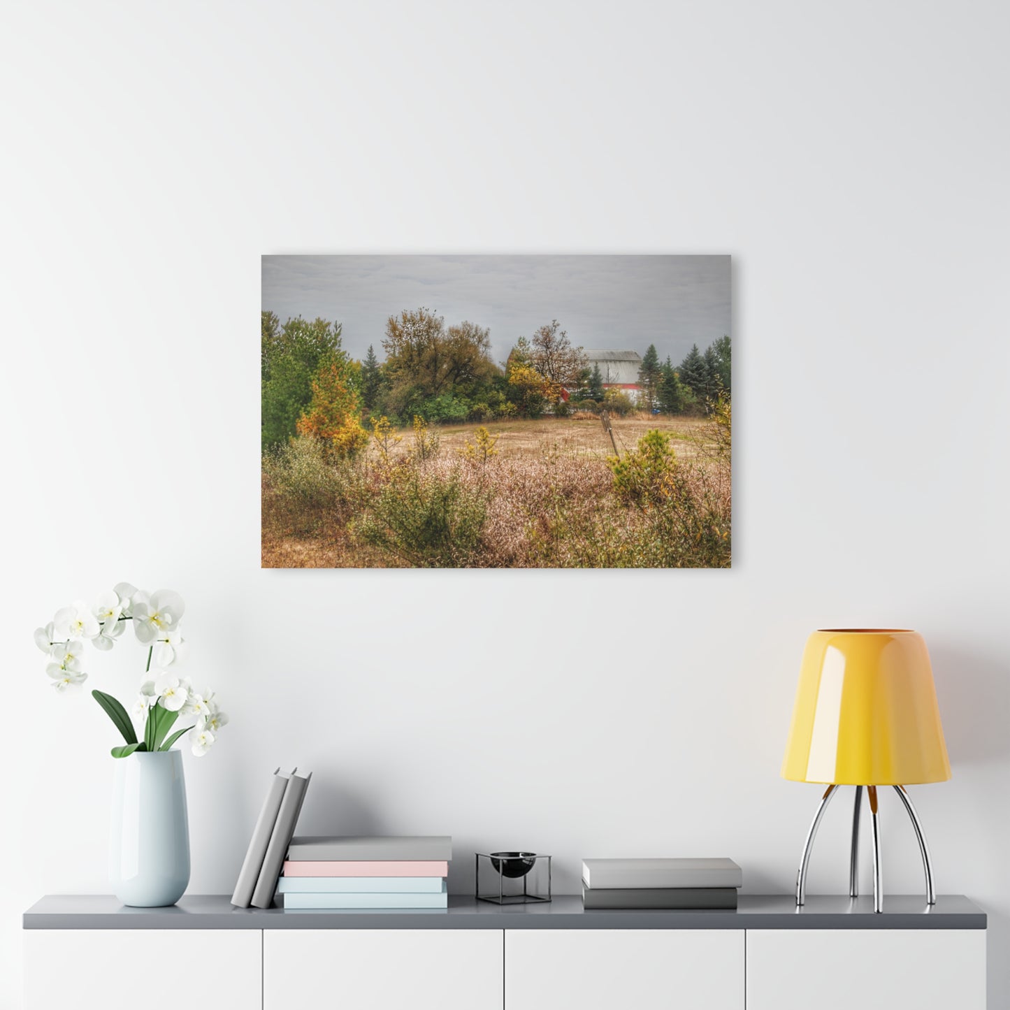 U R There Photography Hadley Road Hidden Red in Fall Rustic Farmhouse Acrylic Wall Print