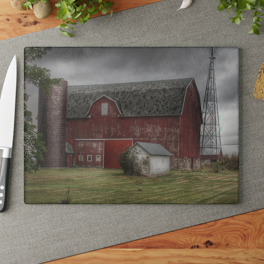 U R There Photography Weaver Road Red II Rustic Farmhouse Tempered-Glass Cutting Board
