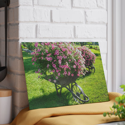U R There Photography Wheelbarrow Full of Flowers Rustic Farmhouse Tempered-Glass Cutting Board