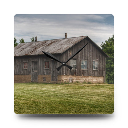U R There Photography West Tuscola Road Grey Shack Rustic Farmhouse Acrylic Analog Wall Clock