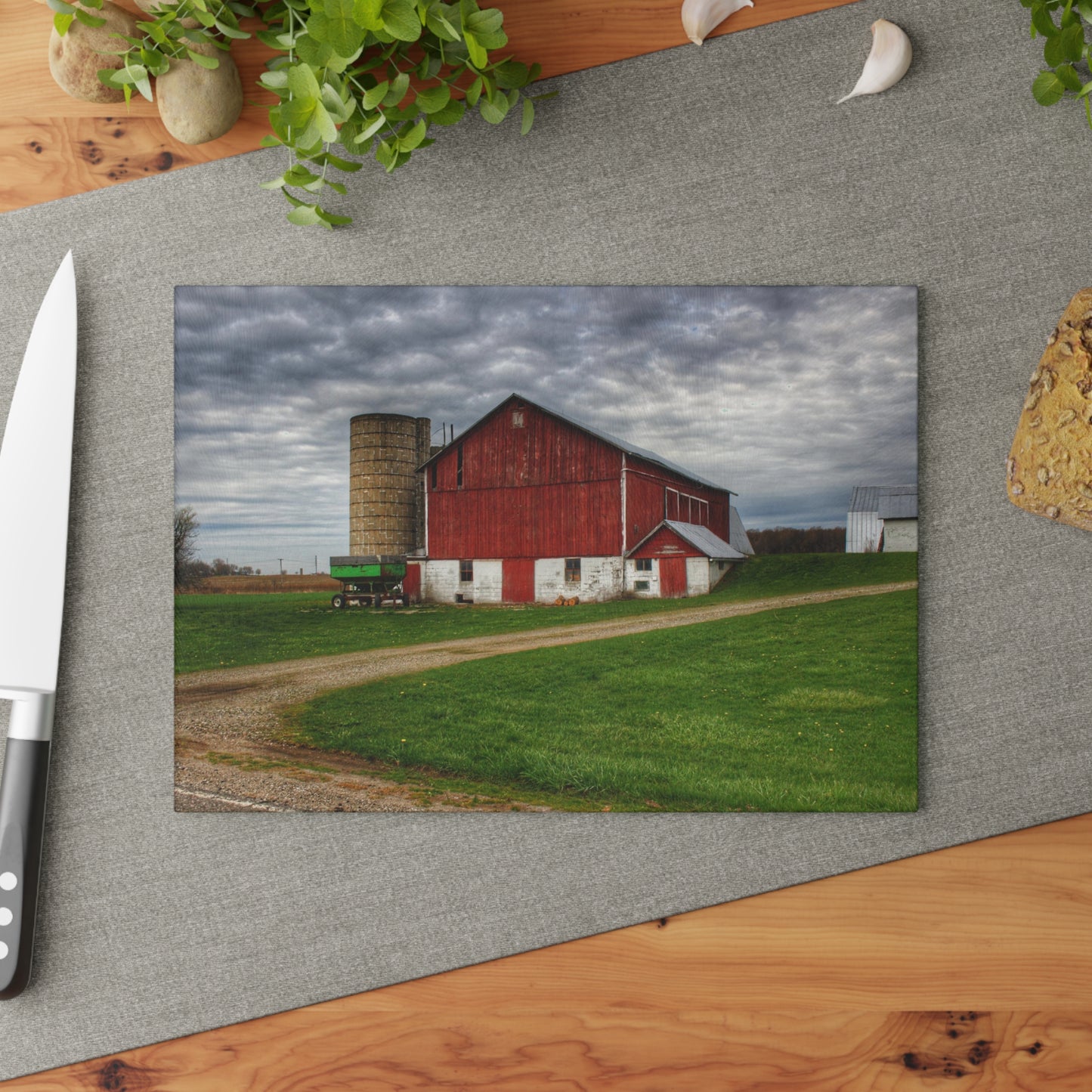 U R There Photography Fostoria Red II Rustic Farmhouse Tempered-Glass Cutting Board