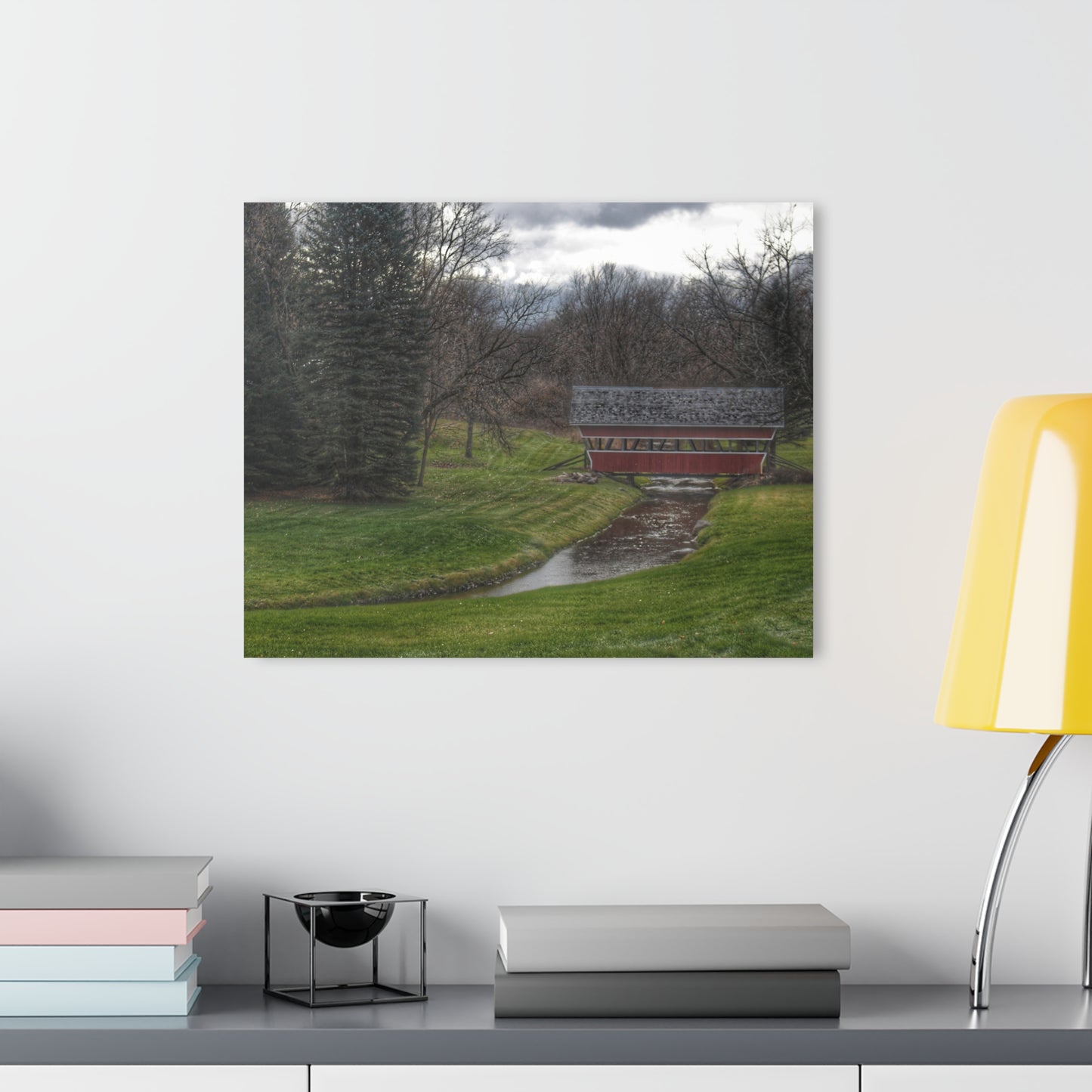 U R There Photography Hadley Covered Bridge III Rustic Farmhouse Acrylic Wall Print