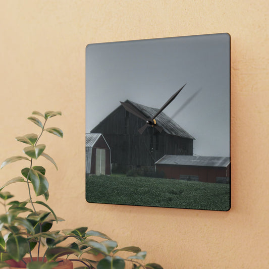 U R There Photography Farm in the Fog Rustic Farmhouse Acrylic Analog Wall Clock