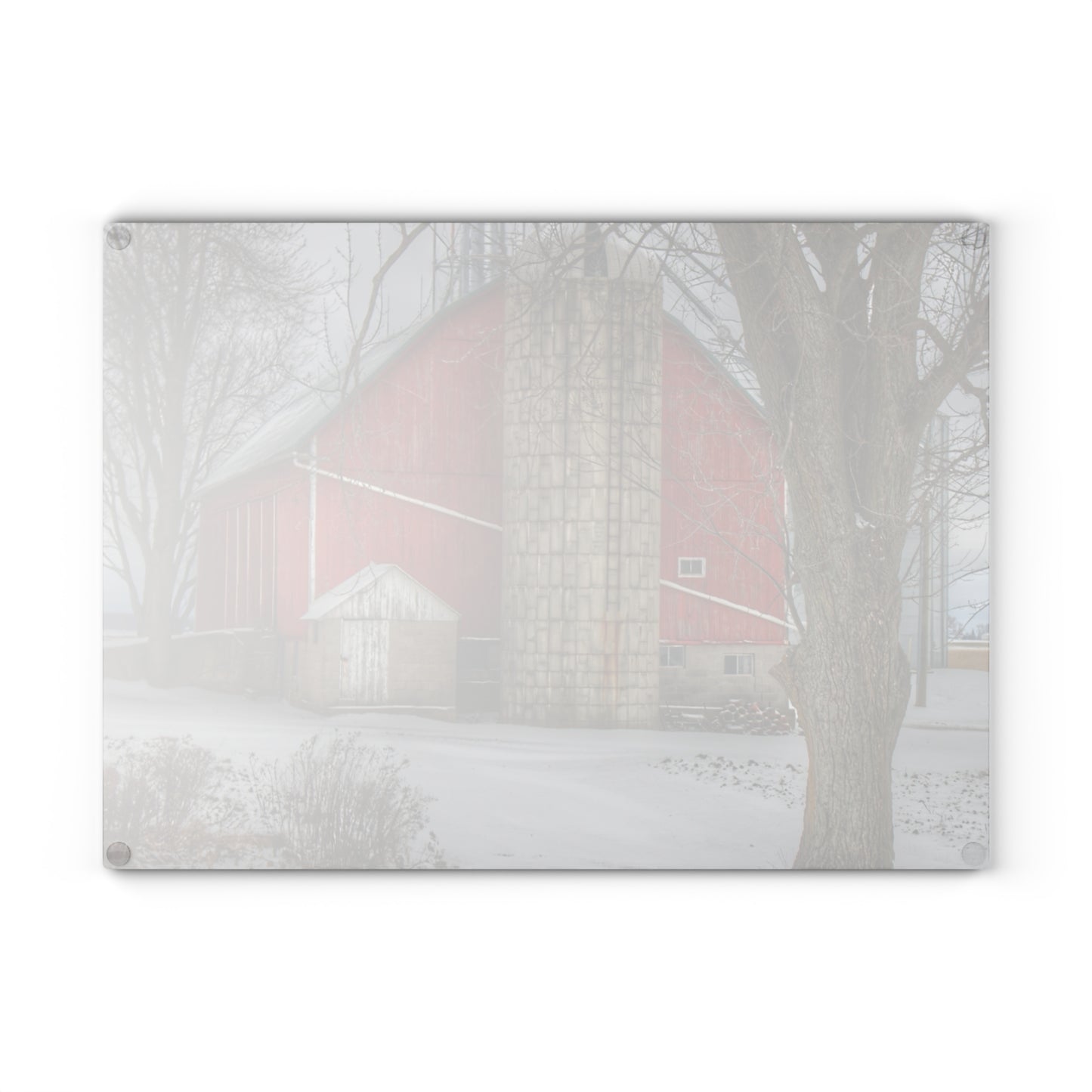 U R There Photography Frenchline Road Red in Winter Rustic Farmhouse Tempered-Glass Cutting Board