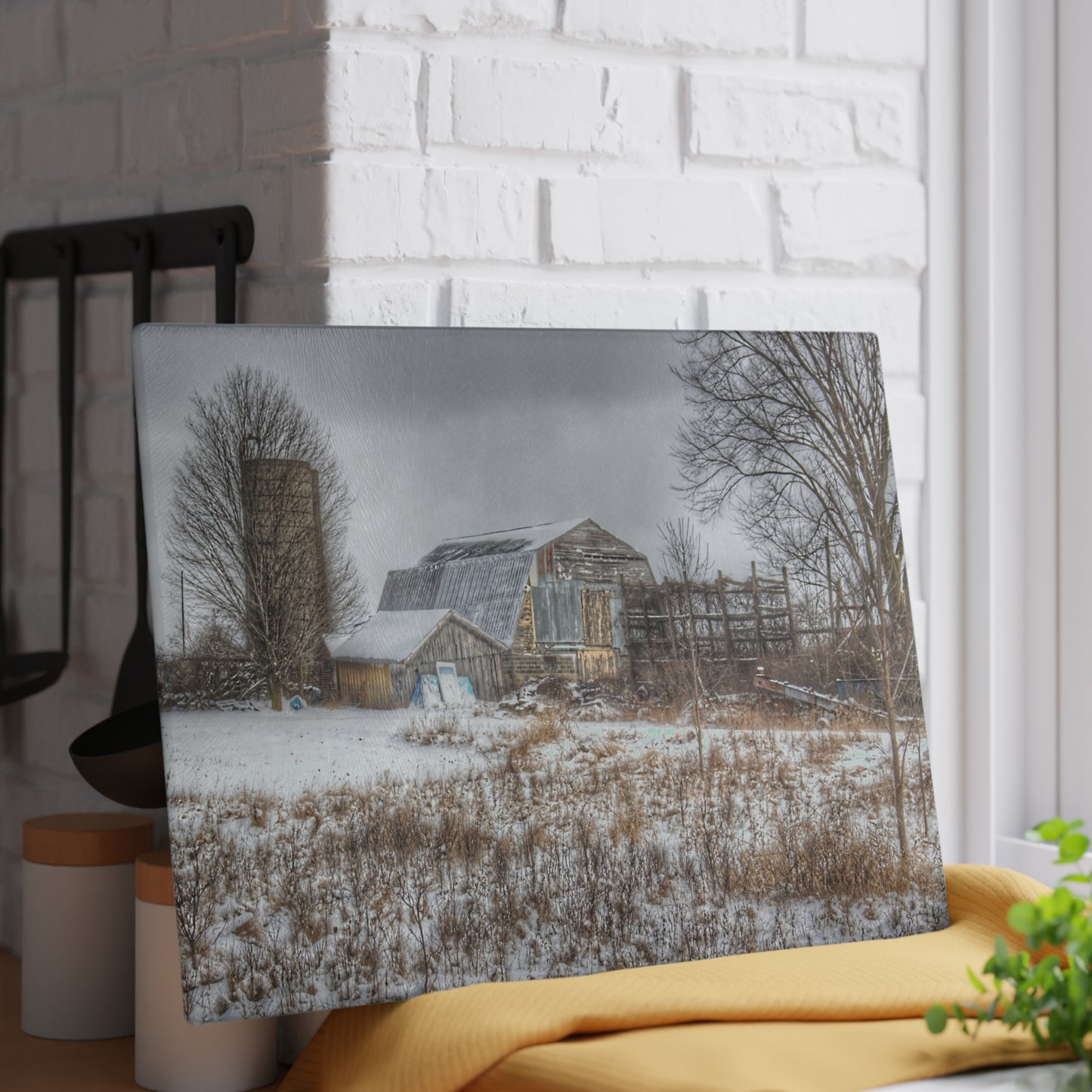 U R There Photography Vermilya Grey and Silo Rustic Farmhouse Tempered-Glass Cutting Board