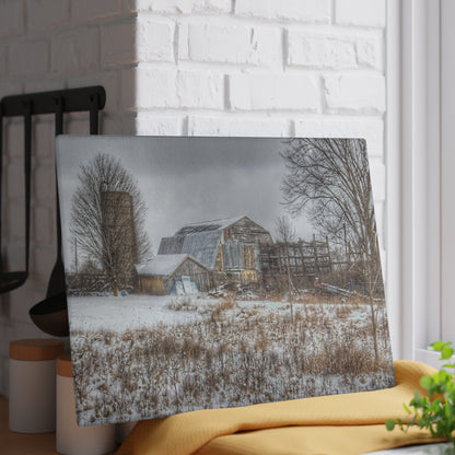 U R There Photography Vermilya Grey and Silo Rustic Farmhouse Tempered-Glass Cutting Board