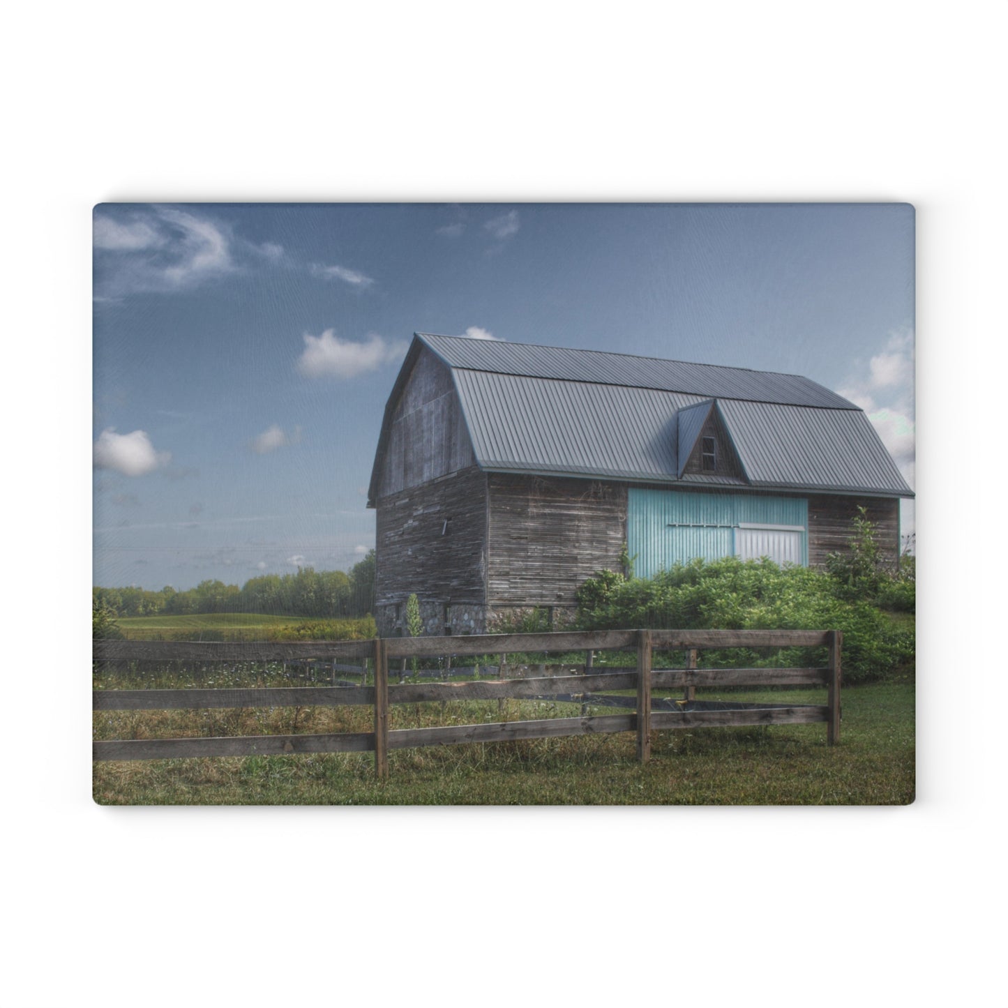 U R There Photography Harris Road Grey Rustic Farmhouse Tempered-Glass Cutting Board