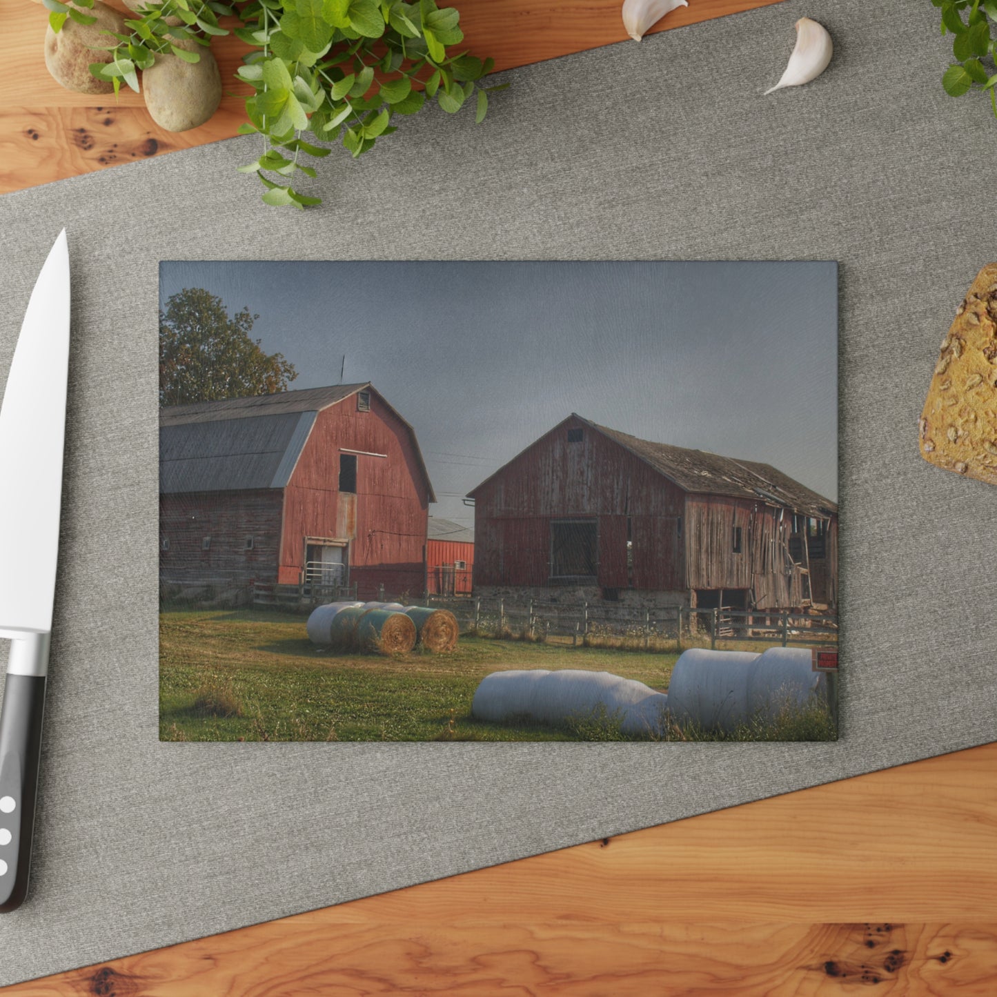 U R There Photography Irish Road Old Reds I Rustic Farmhouse Tempered-Glass Cutting Board