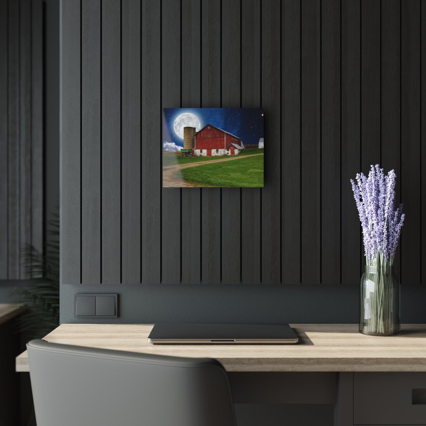 U R There Photography Fostoria Red in the Moonlight Rustic Farmhouse Acrylic Wall Print