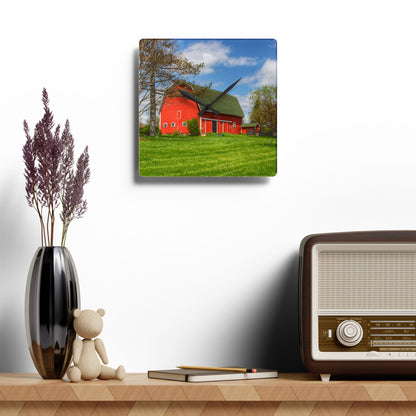 U R There Photography Barber Road Red Rustic Farmhouse Acrylic Analog Wall Clock