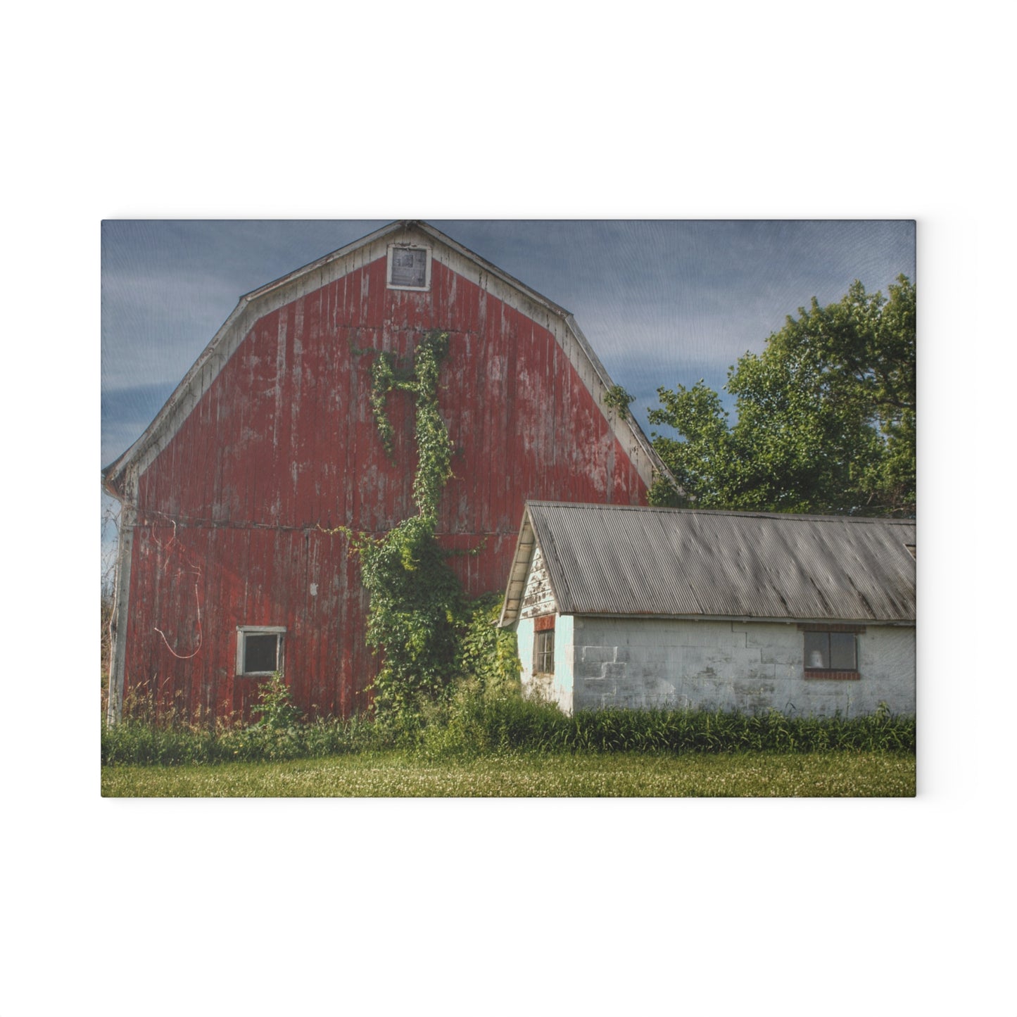 U R There Photography Stanley Road Red in Summer II Rustic Farmhouse Tempered-Glass Cutting Board