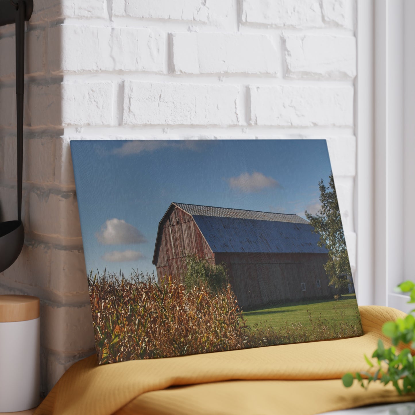 U R There Photography Croswell Fargo Road Red Rustic Farmhouse Tempered-Glass Cutting Board