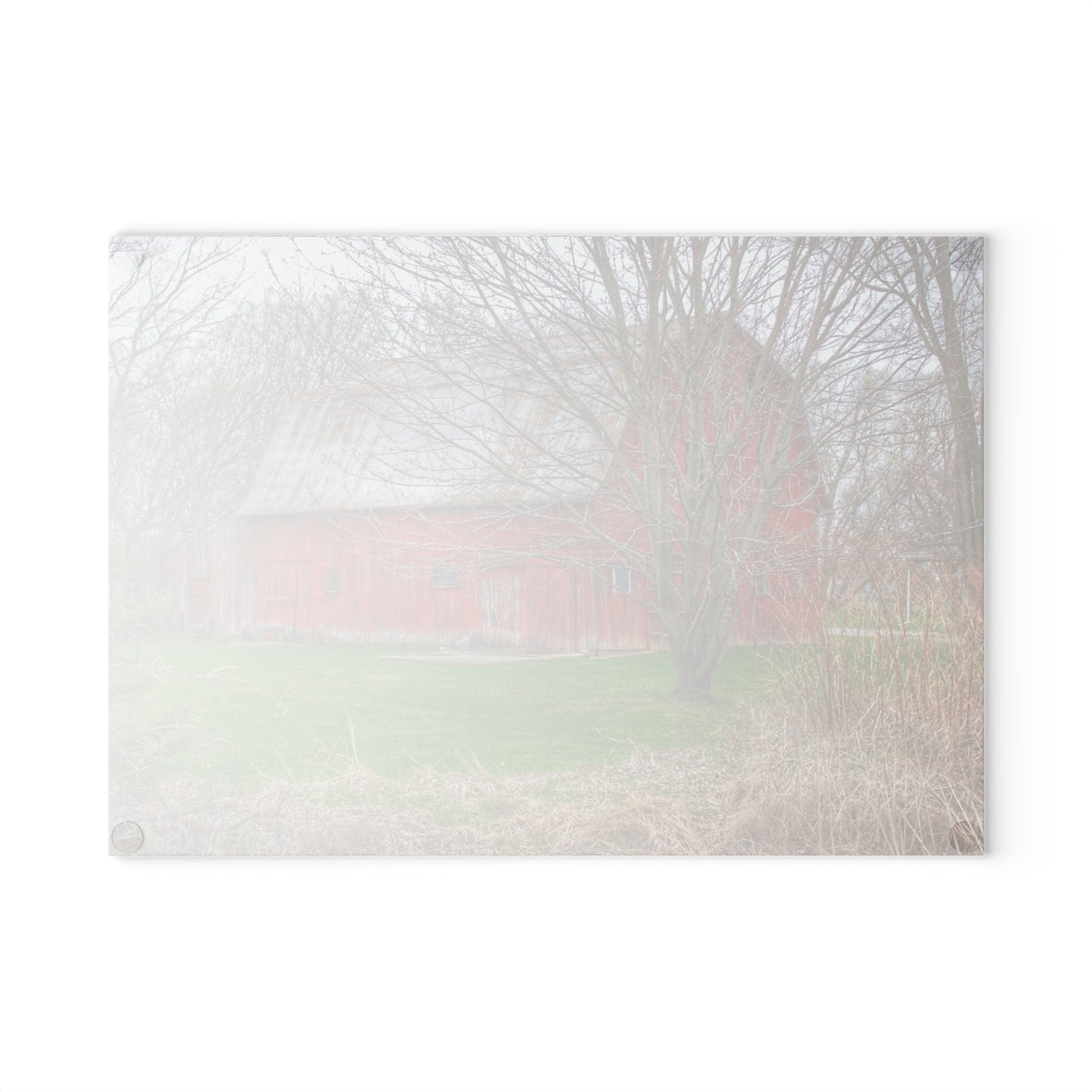 U R There Photography Dodge Road Rusted Red Rustic Farmhouse Tempered-Glass Cutting Board