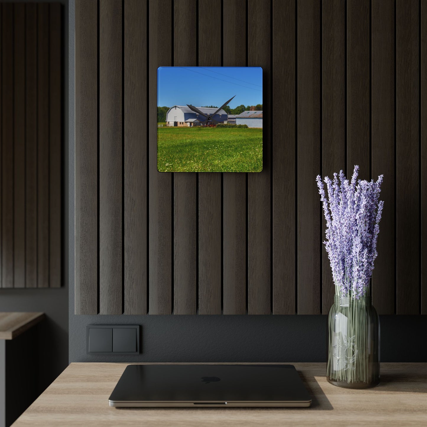 U R There Photography McPherson Greys Rustic Farmhouse Acrylic Analog Wall Clock