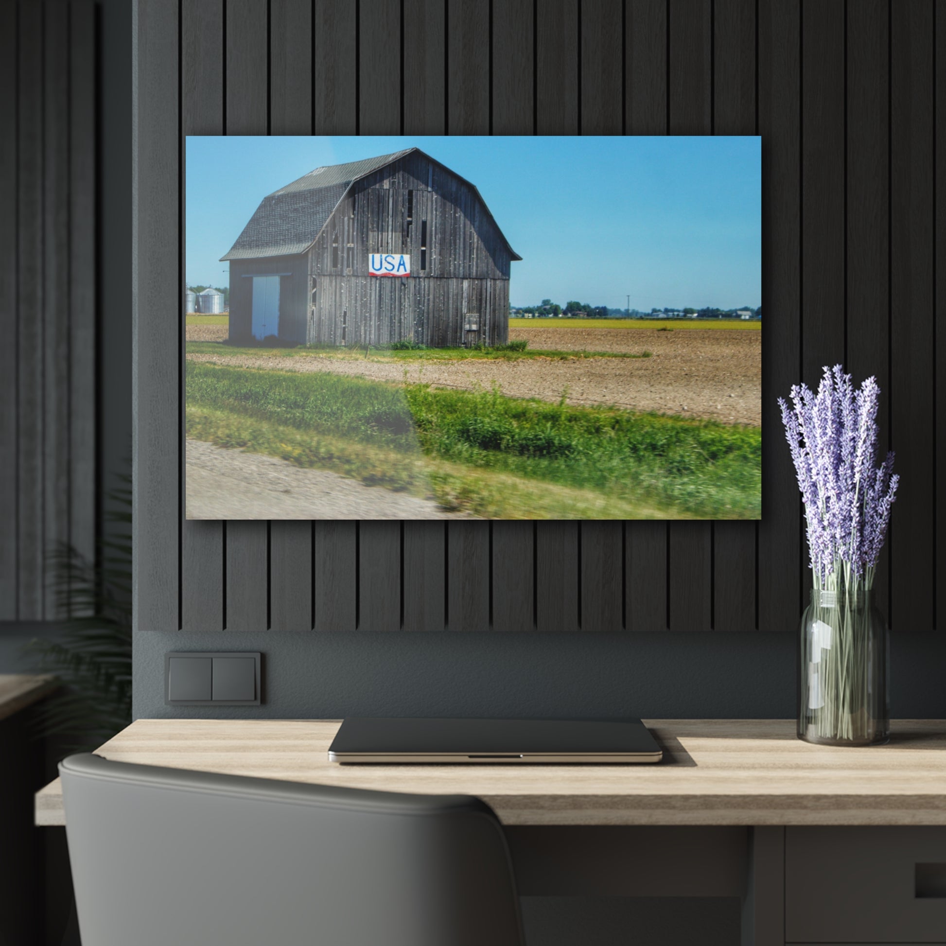 Unionville M-25 USA Grey Rustic Farmhouse Acrylic Wall Print 36" x 24" (Horizontal) 0.25''