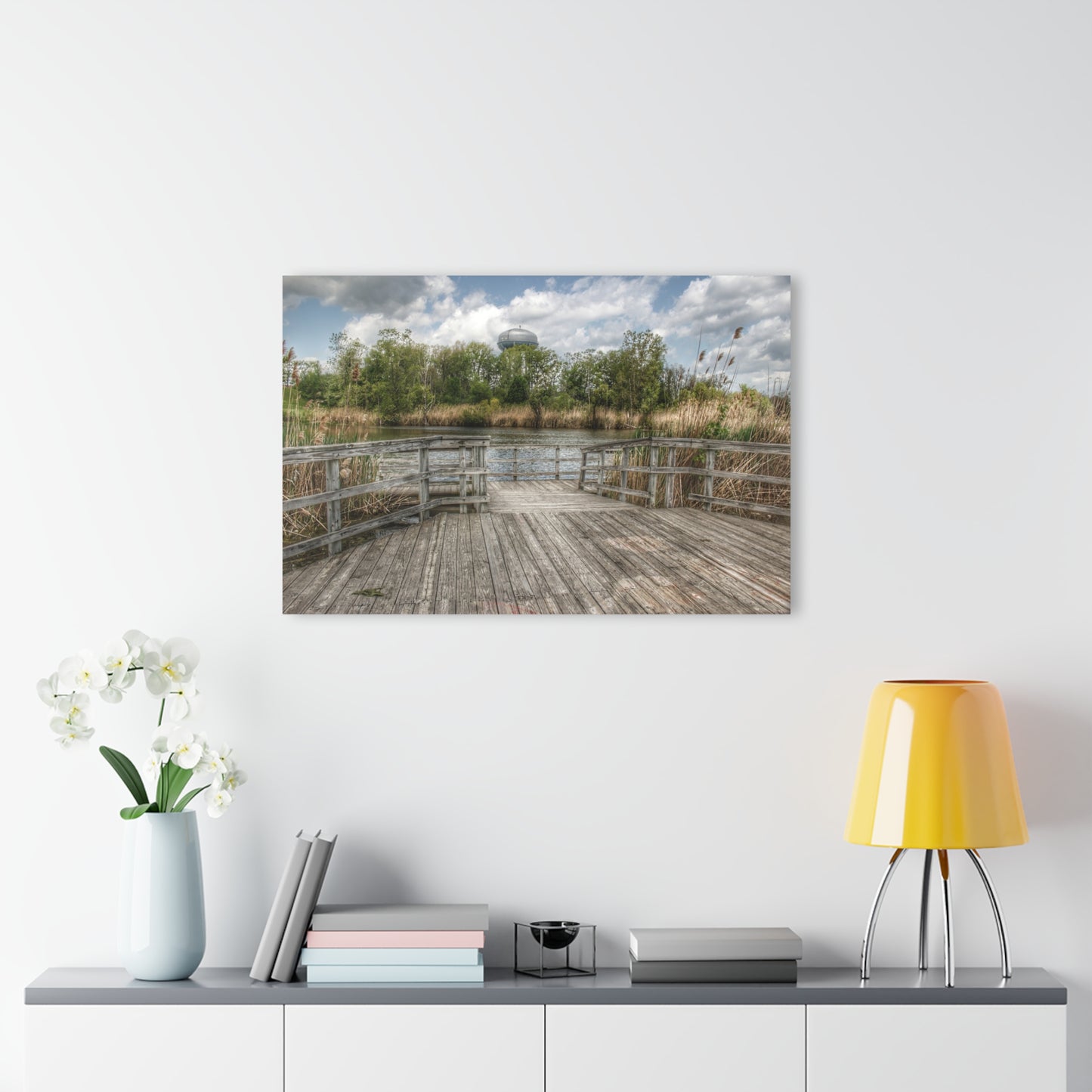 U R There Photography Bridge Overlooking Water Tower Park in Lapeer Rustic Farmhouse Acrylic Wall Print