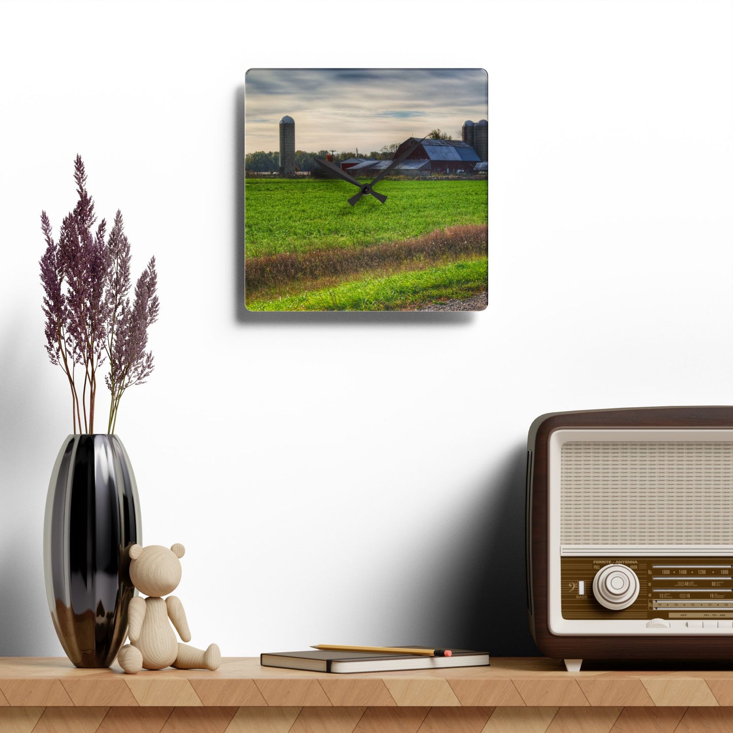 U R There Photography Shepard Road Farm I Rustic Farmhouse Acrylic Analog Wall Clock
