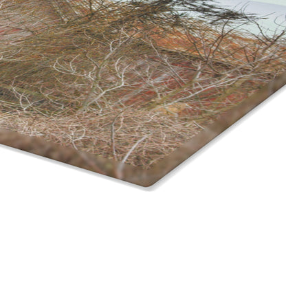 U R There Photography Klam Road Hidden Gable Red Rustic Farmhouse Tempered-Glass Cutting Board