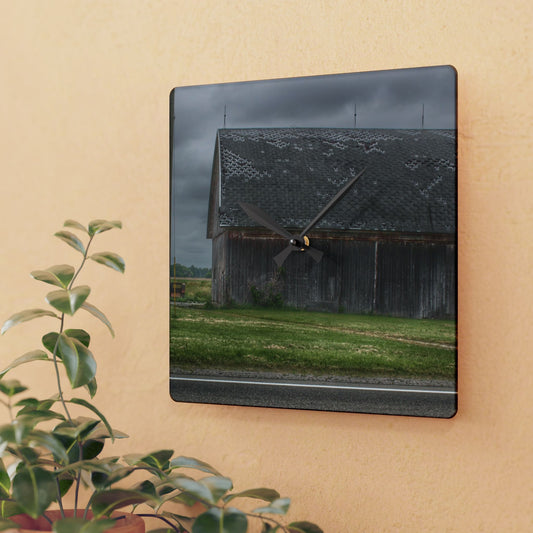 U R There Photography M-24 Elder Grey Rustic Farmhouse Acrylic Analog Wall Clock