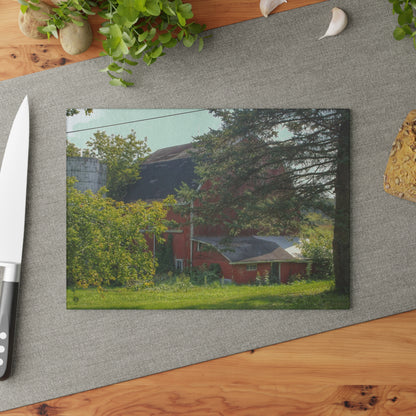 U R There Photography Grey Road Red Rustic Farmhouse Tempered-Glass Cutting Board