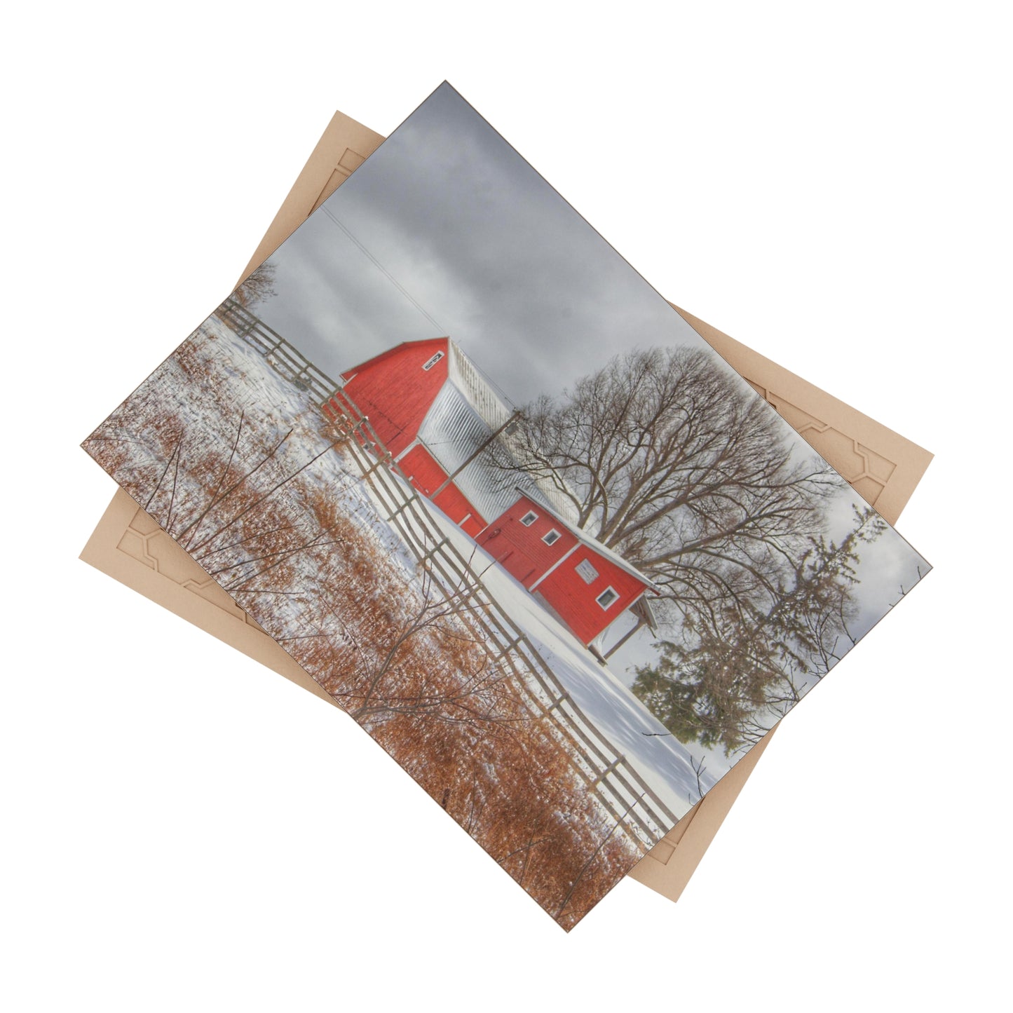 U R There Photography Catlin Red and Fence II Rustic Farmhouse Decorative Ceramic Tile