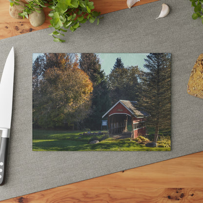 U R There Photography Hadley Covered Bridge II Rustic Farmhouse Tempered-Glass Cutting Board
