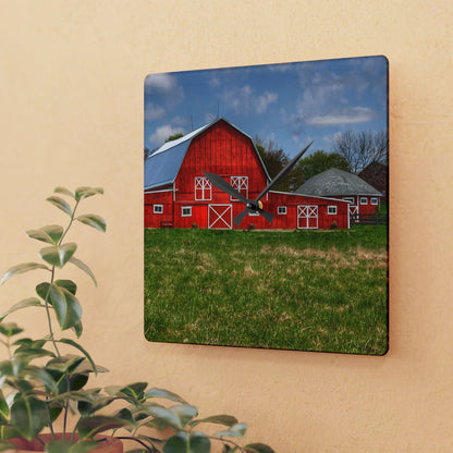 U R There Photography Delano Road Reds I Rustic Farmhouse Acrylic Analog Wall Clock