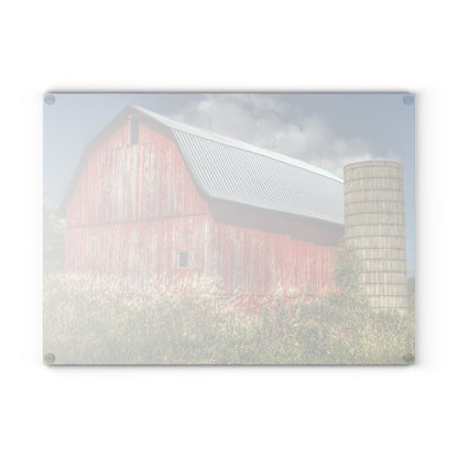 U R There Photography Columbiaville Red in Summer I Rustic Farmhouse Tempered-Glass Cutting Board