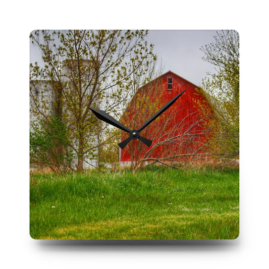 Castle Corner Red I Rustic Farmhouse Acrylic Analog Wall Clock 10.75'' × 10.75'' (Square)