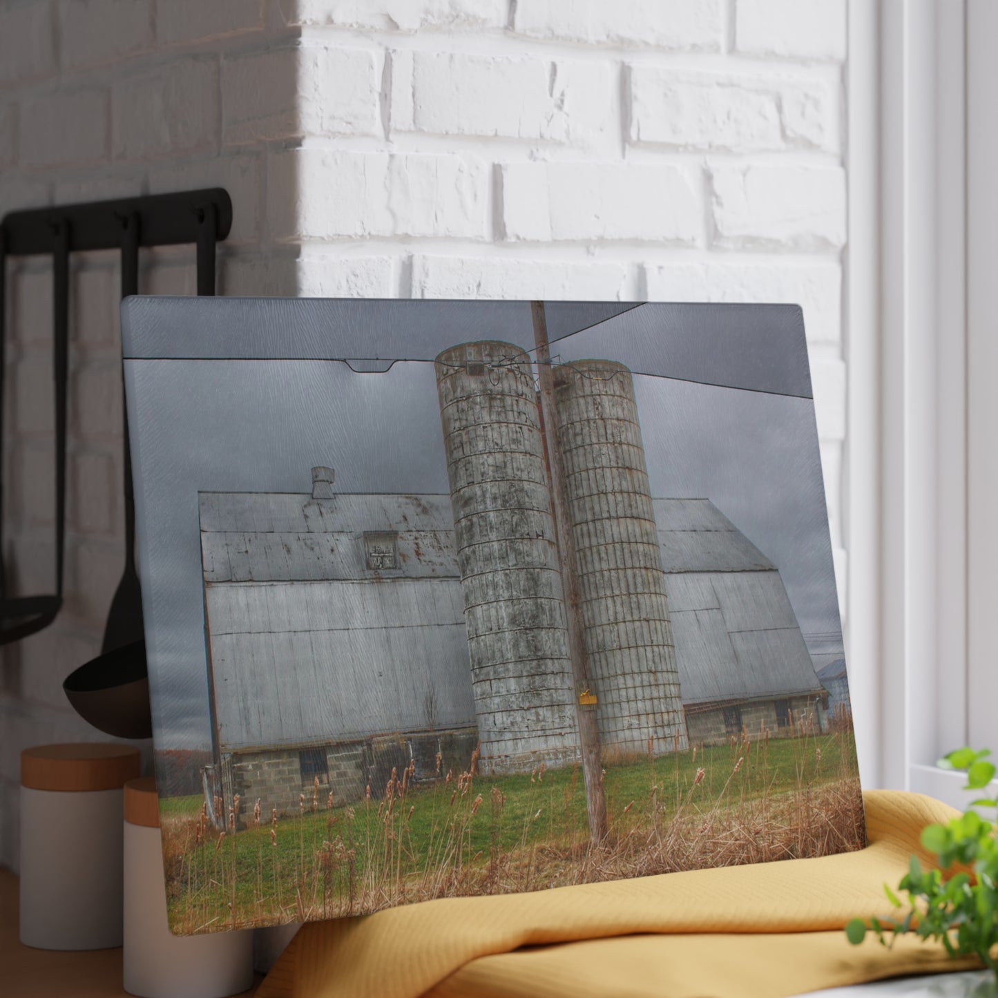 U R There Photography Daley Road Grey II Rustic Farmhouse Tempered-Glass Cutting Board