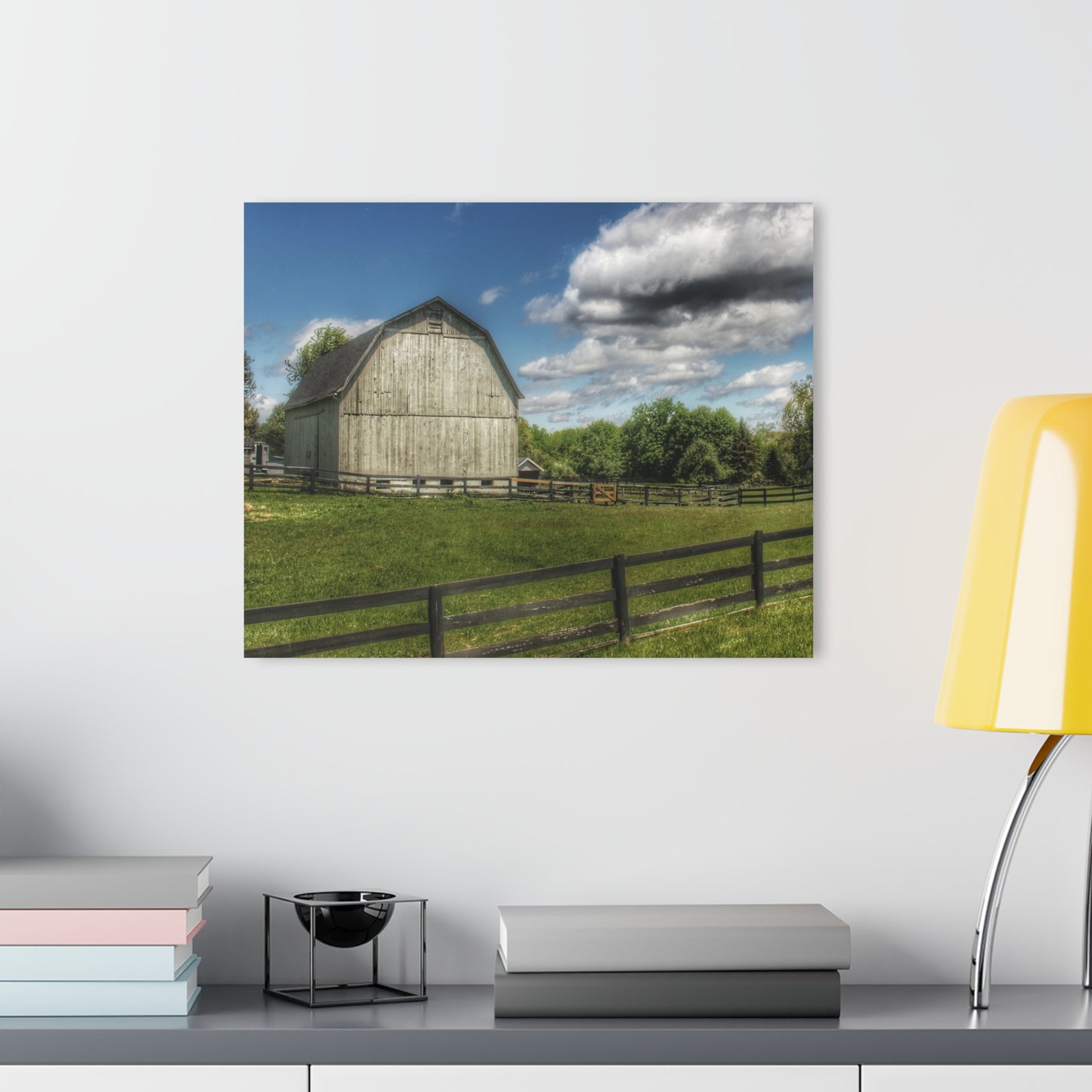 U R There Photography White Barn on a Sunny Day Rustic Farmhouse Acrylic Wall Print