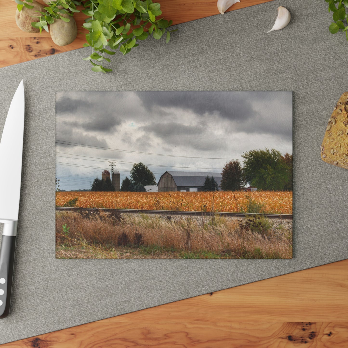 U R There Photography Reese Old Grey Beyond the Tracks Rustic Farmhouse Tempered-Glass Cutting Board