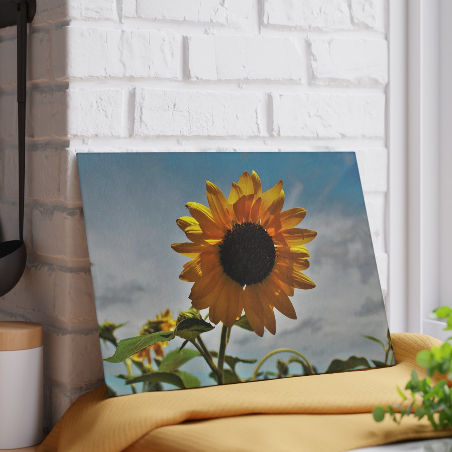 U R There Photography Awakening Sunflower Rustic Farmhouse Tempered-Glass Cutting Board