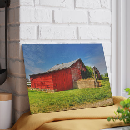 U R There Photography Marlette Road Saltbox Red Rustic Farmhouse Tempered-Glass Cutting Board