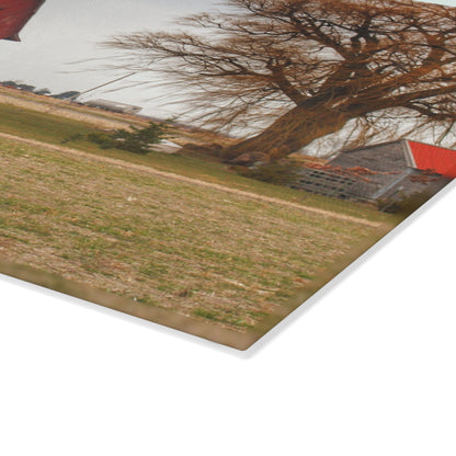 U R There Photography Loomis Road Red Rustic Farmhouse Tempered-Glass Cutting Board