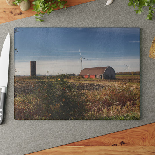 U R There Photography Darbee Road Red and Silo Rustic Farmhouse Tempered-Glass Cutting Board