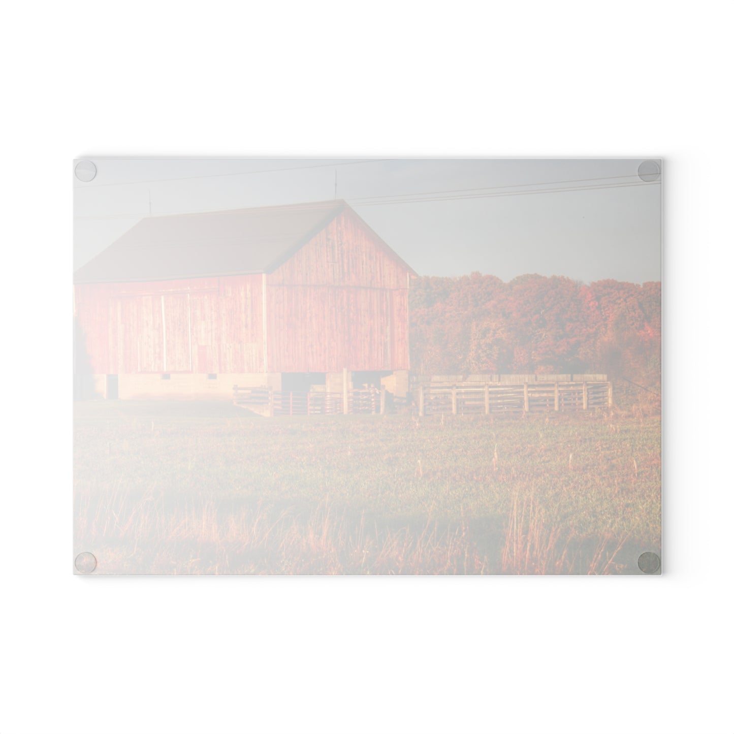 U R There Photography Lake Pleasant Corral Red II Rustic Farmhouse Tempered-Glass Cutting Board
