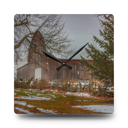 U R There Photography Schott Road Grey II Rustic Farmhouse Acrylic Analog Wall Clock
