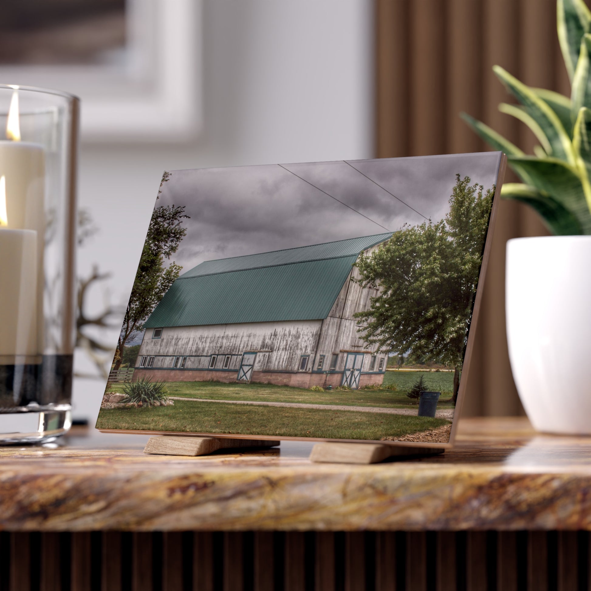 U R There Photography Bristol Road White II Rustic Farmhouse Decorative Ceramic Tile 6" × 8" Glossy
