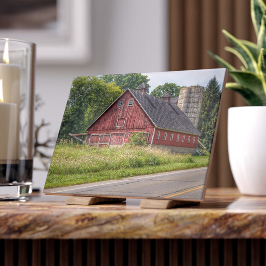 U R There Photography Metamora Red I Rustic Farmhouse Decorative Ceramic Tile