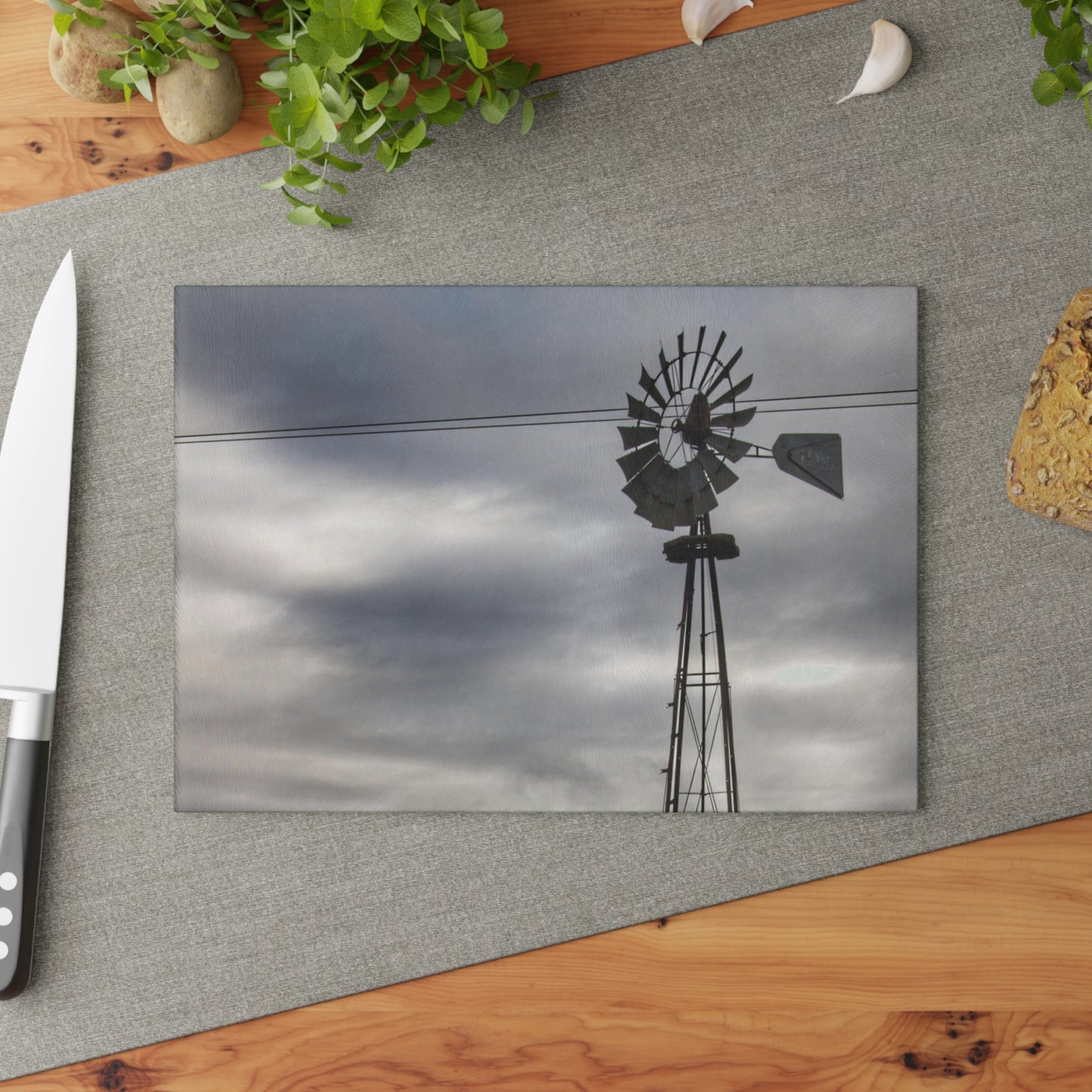 U R There Photography Valentine Road Windmill Rustic Farmhouse Tempered-Glass Cutting Board