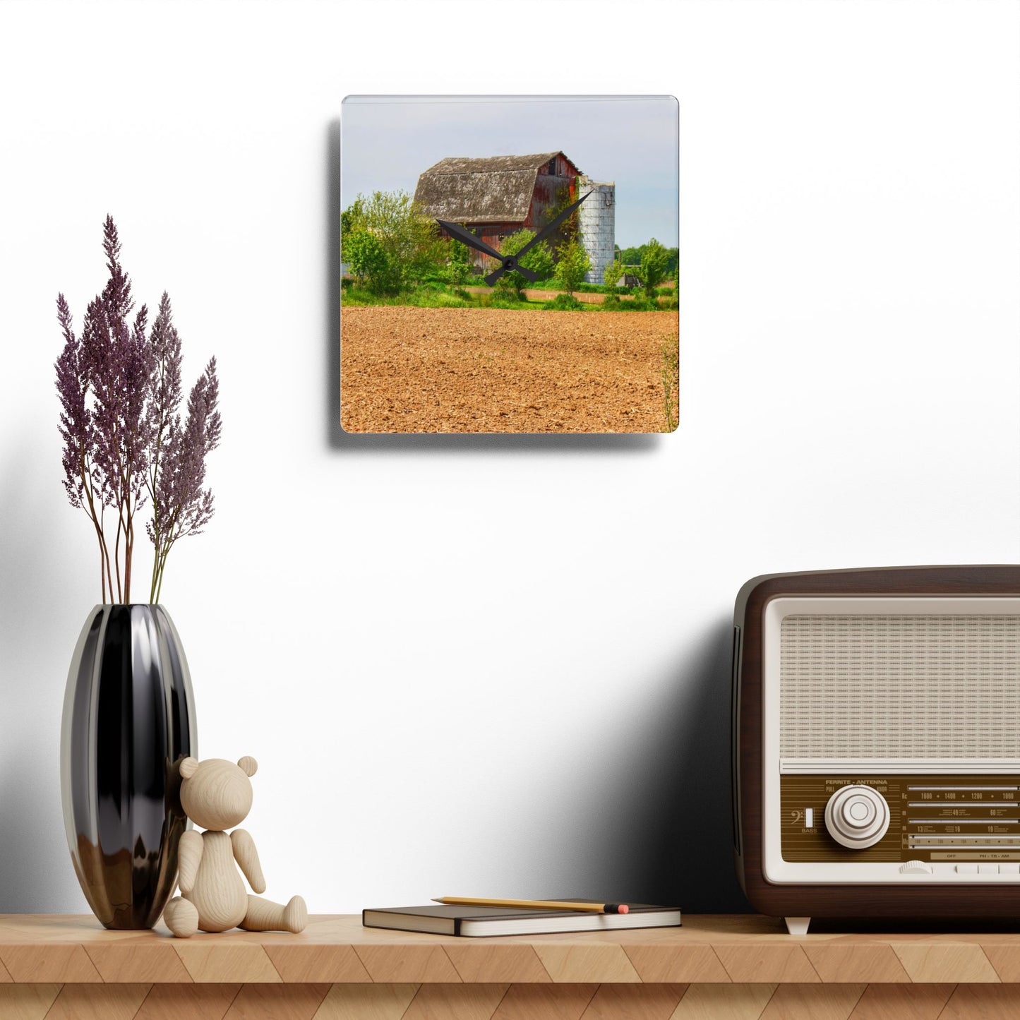 U R There Photography Colwood Road Old Red Rustic Farmhouse Acrylic Analog Wall Clock