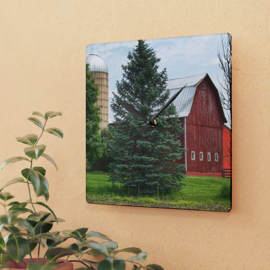 U R There Photography German Road Red I Rustic Farmhouse Acrylic Analog Wall Clock