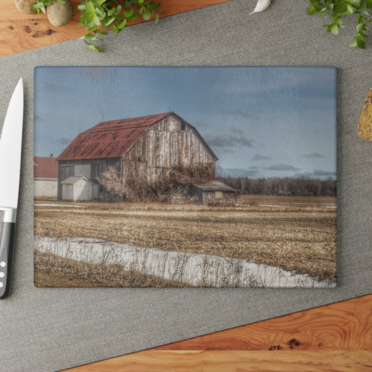 U R There Photography South Church Road Rusty Red Rustic Farmhouse Tempered-Glass Cutting Board