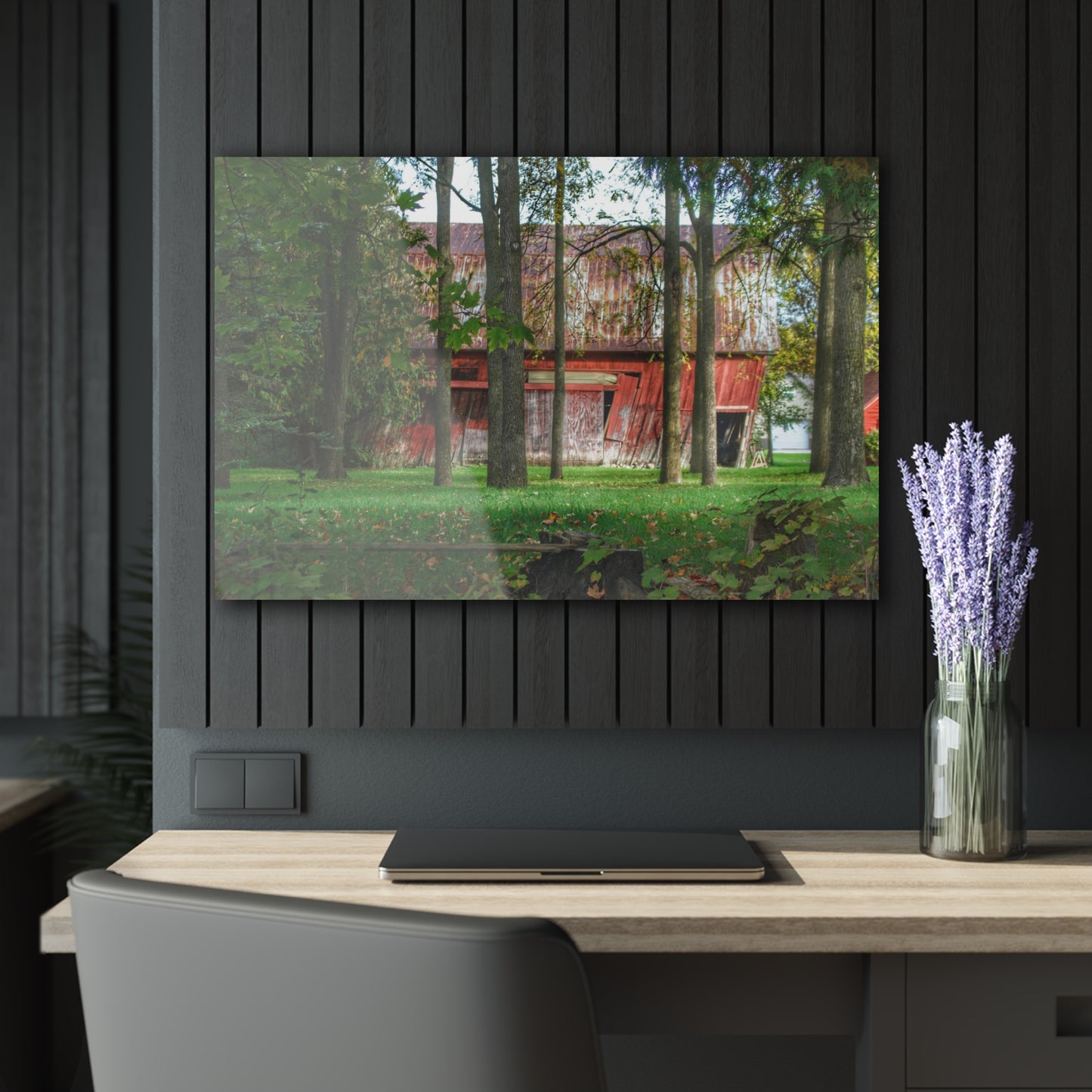 U R There Photography LeValley Falling Red Rustic Farmhouse Acrylic Wall Print