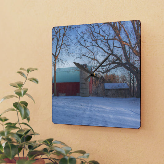 U R There Photography Webster Road Red I Rustic Farmhouse Acrylic Analog Wall Clock