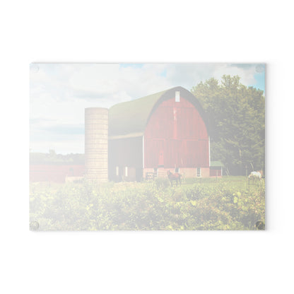 Barn Boutique Rustic Tempered-Glass Cutting Board| Elmwood Road Red Barn and Horses