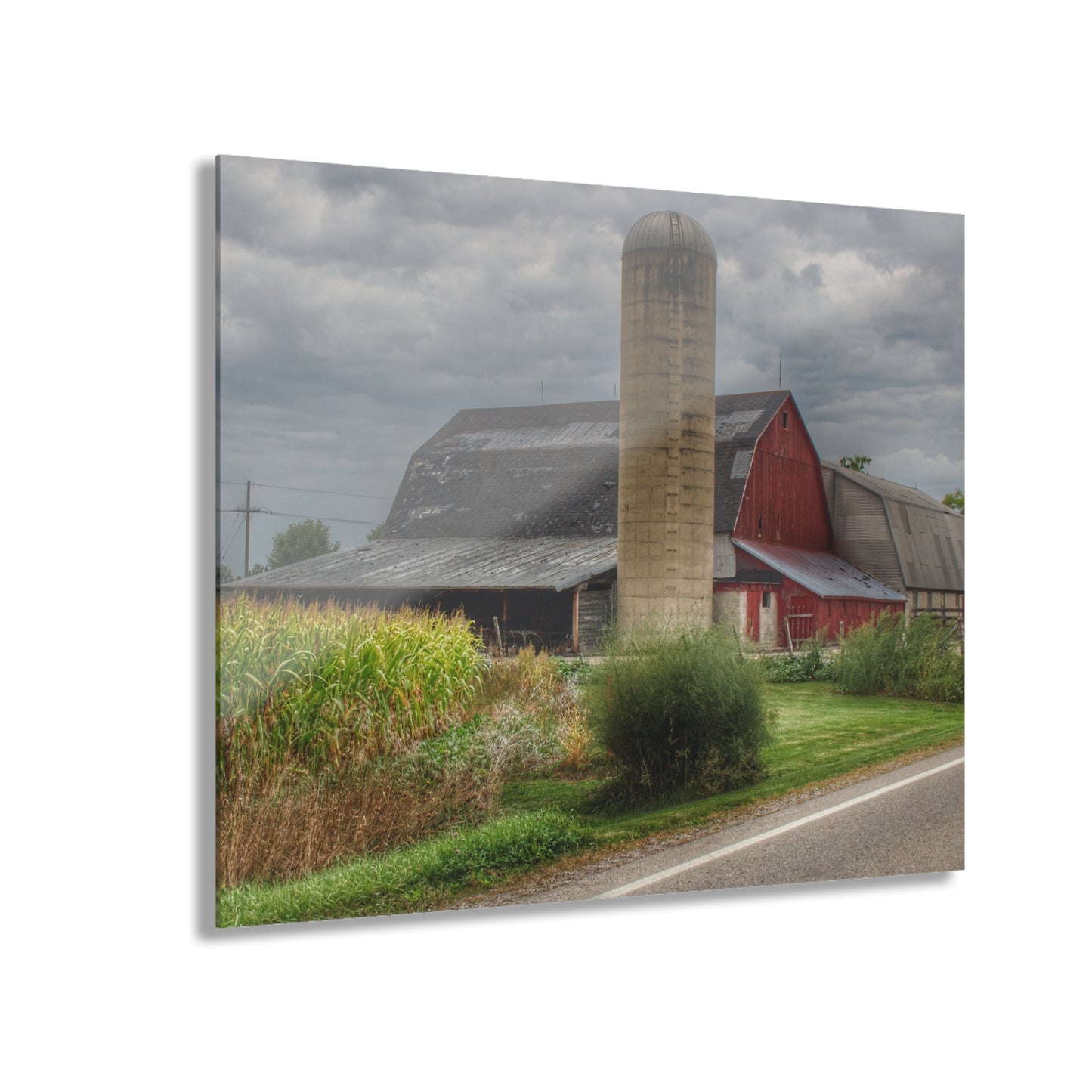 U R There Photography Lake Pleasant Road Little Red and Silo II Rustic Farmhouse Acrylic Wall Print